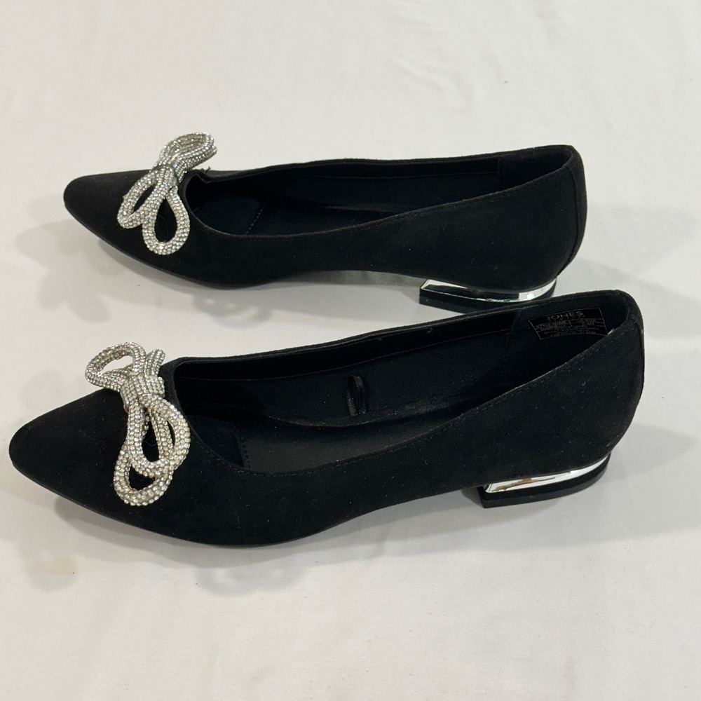 Jones New York Quennelle Flats Rhinestone Bow Pointed Toe Black Textile 6.5M
